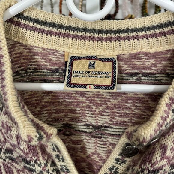 DALE OF NORWAY Patterned Cardigan Sweater size large vintage chunky wool blend - Picture 2 of 8